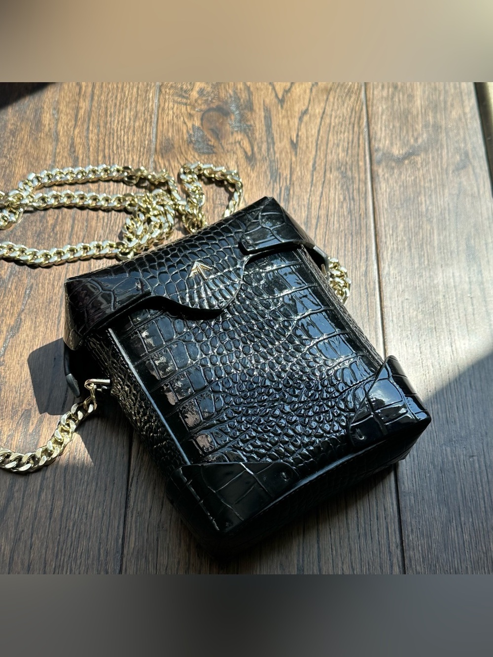 Manu Atelier black croc-embossed leather Mini Pristine crossbody bag